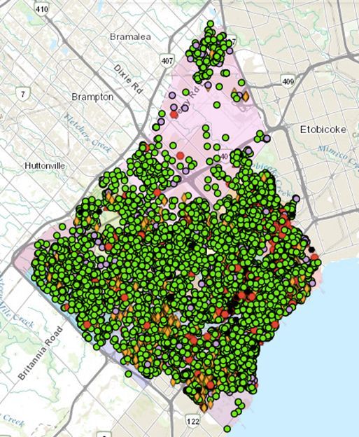 Coyote and Fox Sightings Interactive Map, City of Mississauga